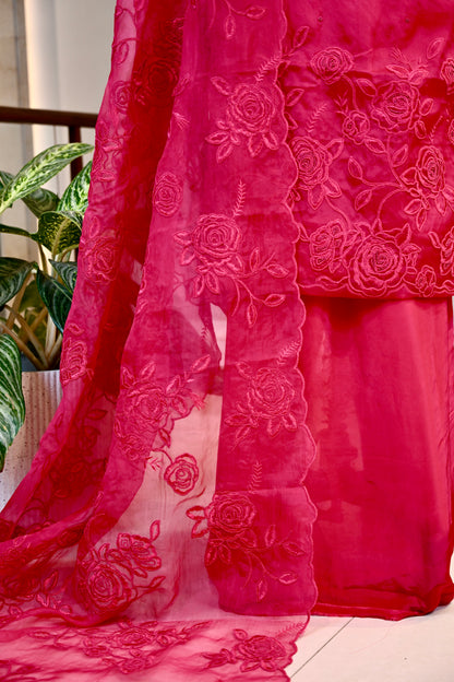 Elegant Organza Dori Work Unstitched Suit Set