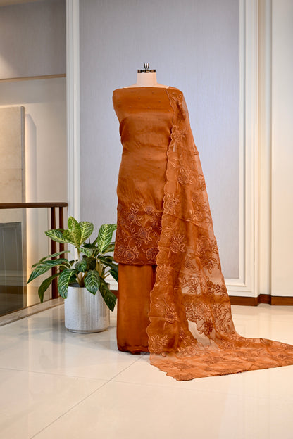 Elegant Organza Dori Work Unstitched Suit Set