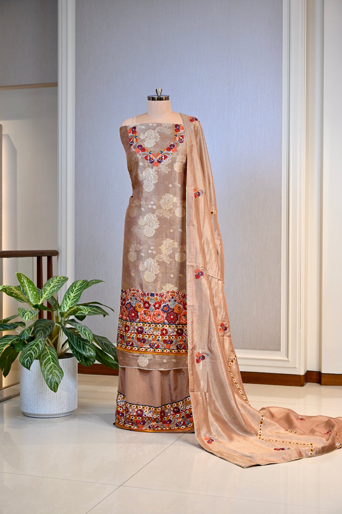 Bansari Silk Multi-Thread Work Unstitched Suit Set