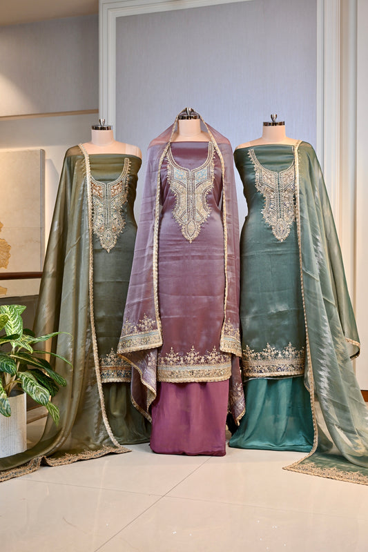 Dori & Mirror Work on Silk Unstitched Suit Set