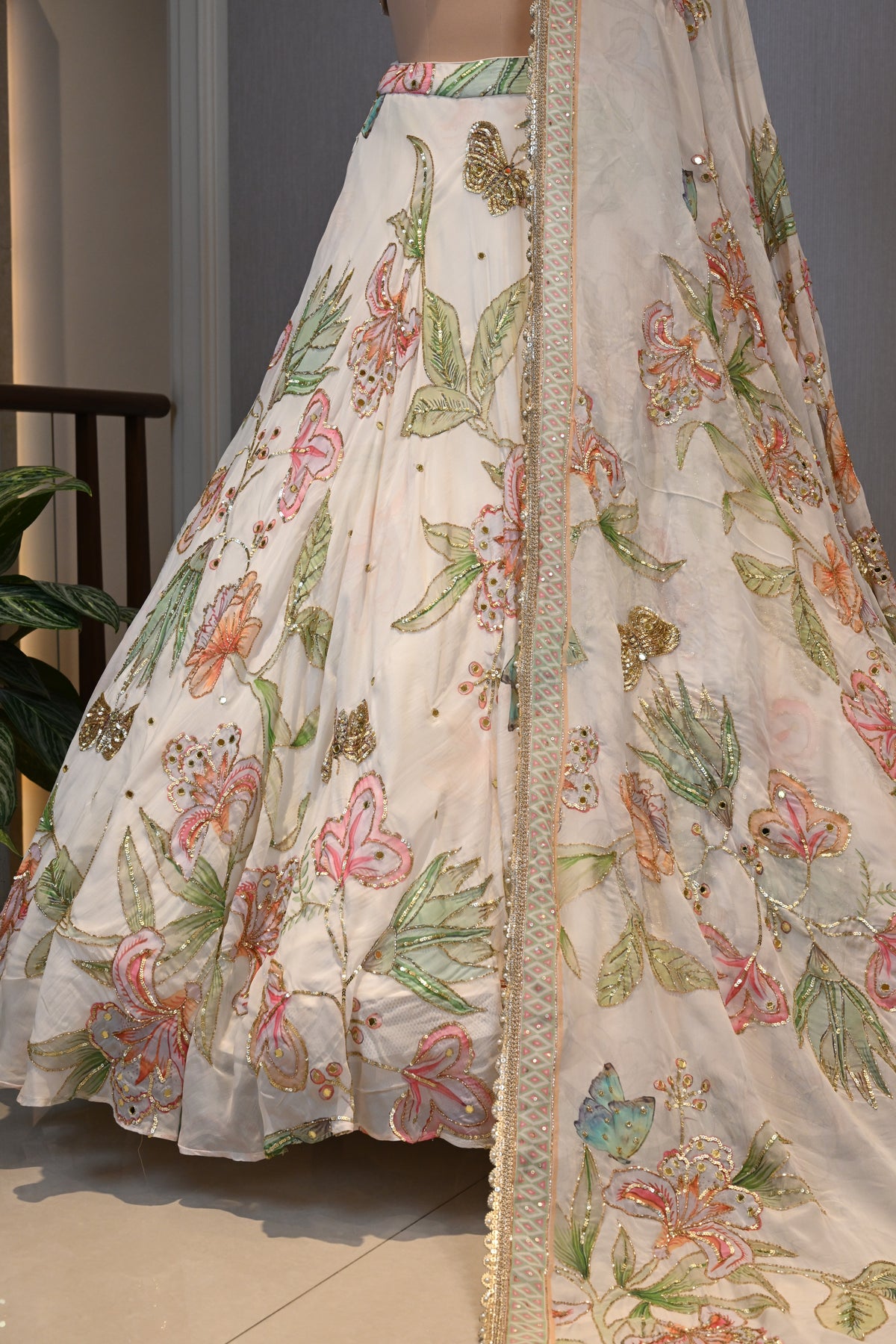 Ivory Organza Sequins & Cutdana Lehenga Set