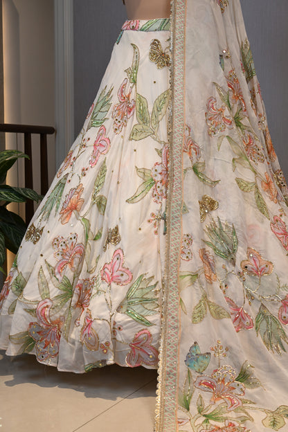 Ivory Organza Sequins & Cutdana Lehenga Set