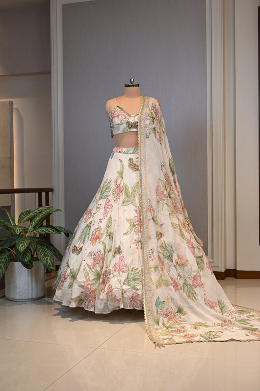 Ivory Organza Sequins & Cutdana Lehenga Set