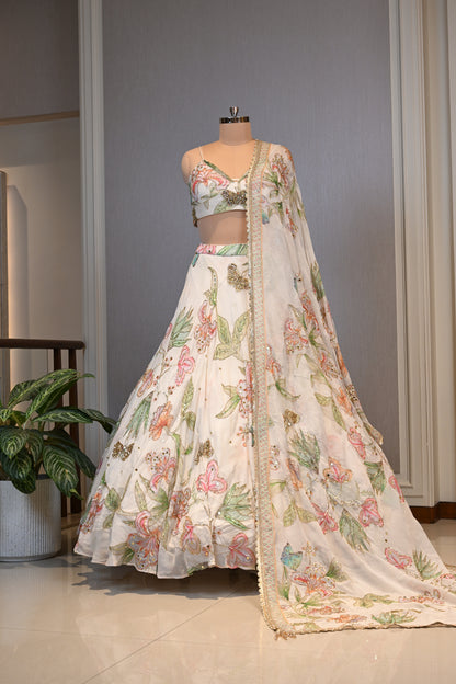 Ivory Organza Sequins & Cutdana Lehenga Set