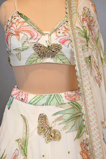 Ivory Organza Sequins & Cutdana Lehenga Set