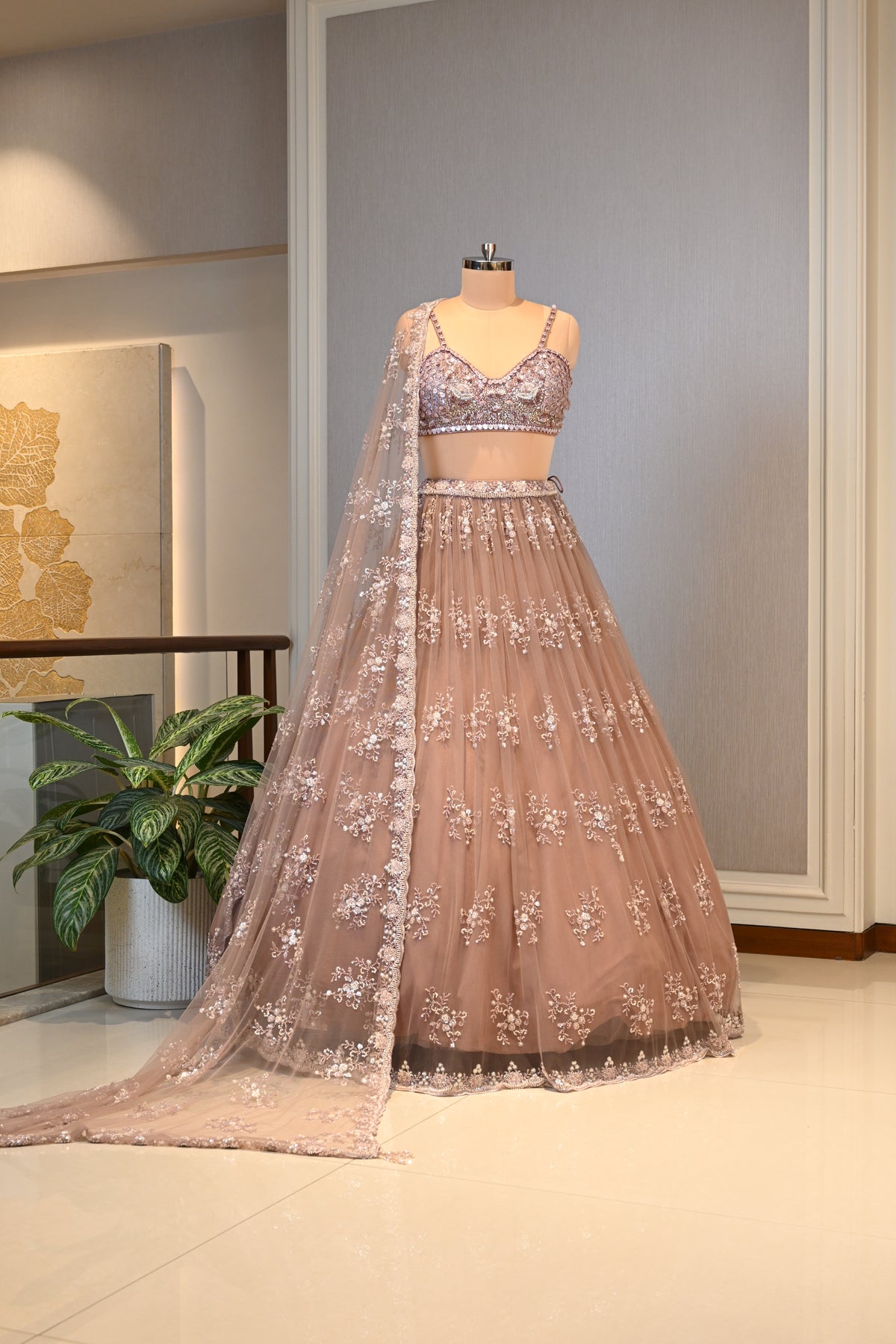 Onion Pink Cut Dana & Sequins Lehenga Set