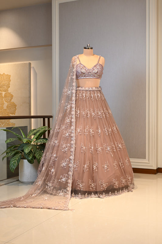 Onion Pink Cut Dana & Sequins Lehenga Set