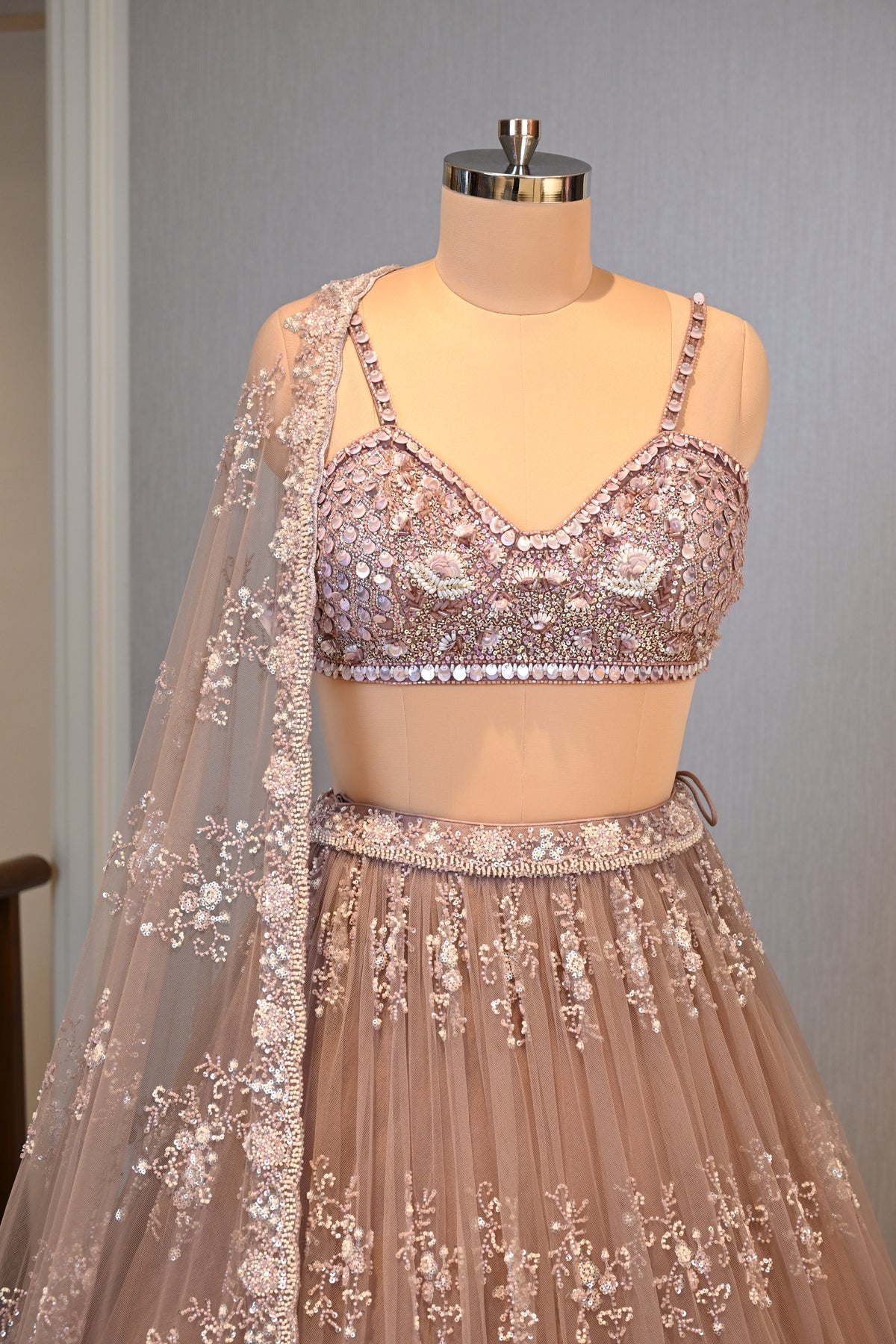 Onion Pink Cut Dana & Sequins Lehenga Set