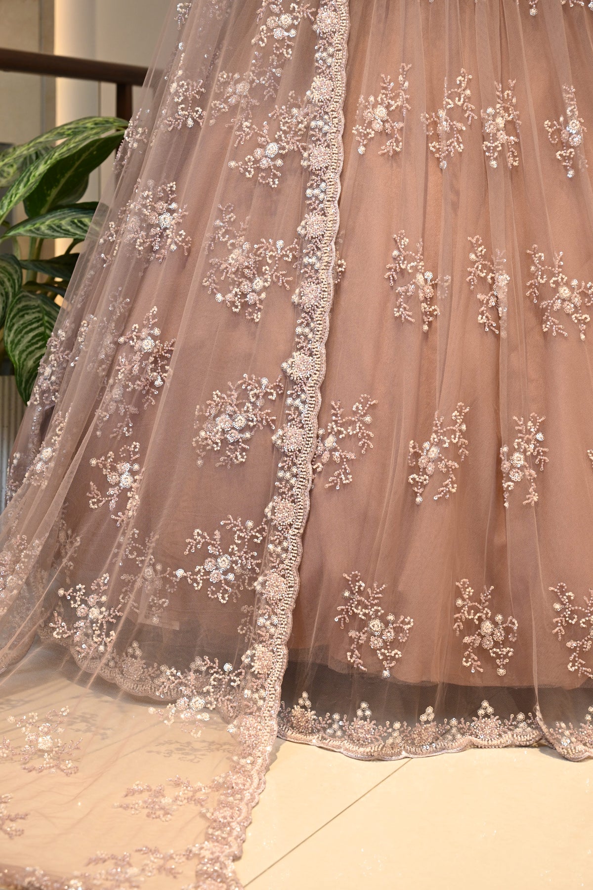 Onion Pink Cut Dana & Sequins Lehenga Set