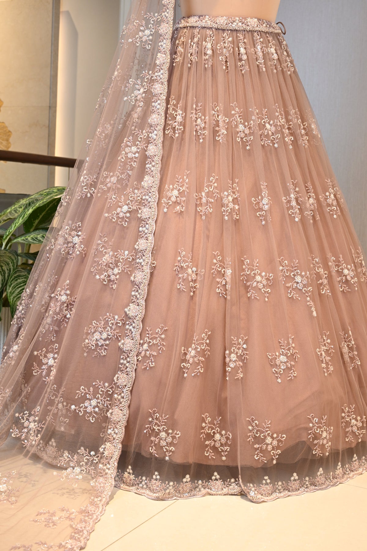 Onion Pink Cut Dana & Sequins Lehenga Set