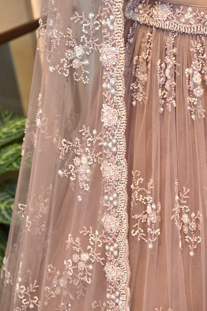 Onion Pink Cut Dana & Sequins Lehenga Set