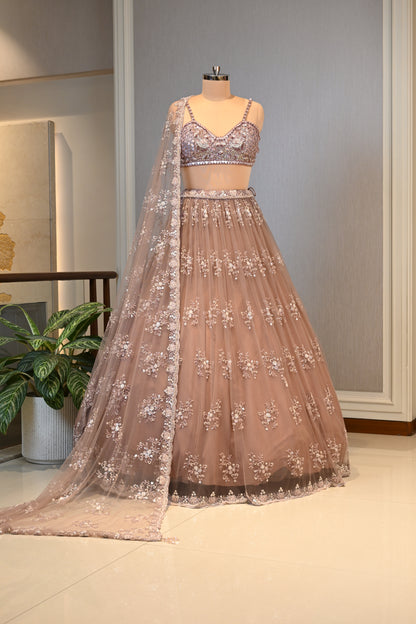 Onion Pink Cut Dana & Sequins Lehenga Set