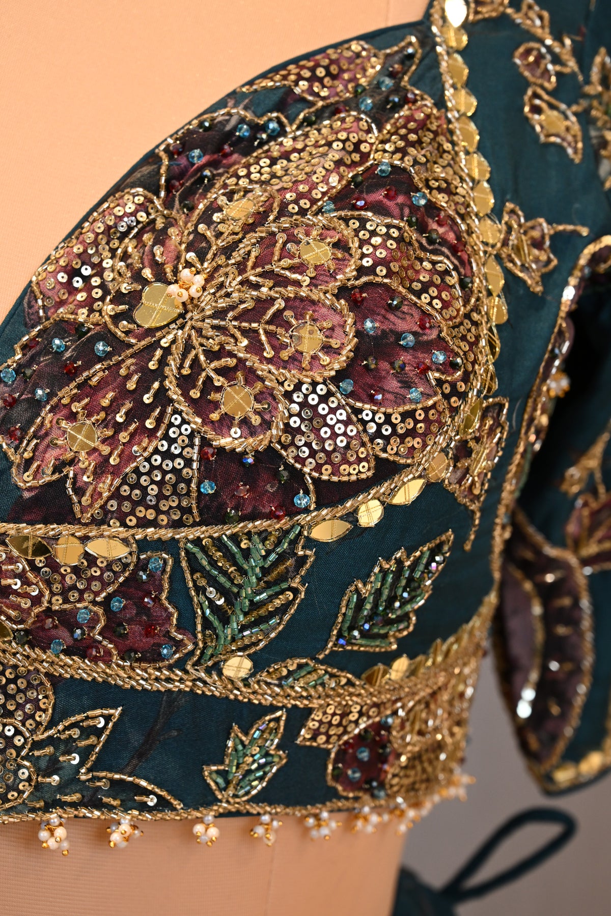 Peacock Green Organza Mirror Work Lehenga Set