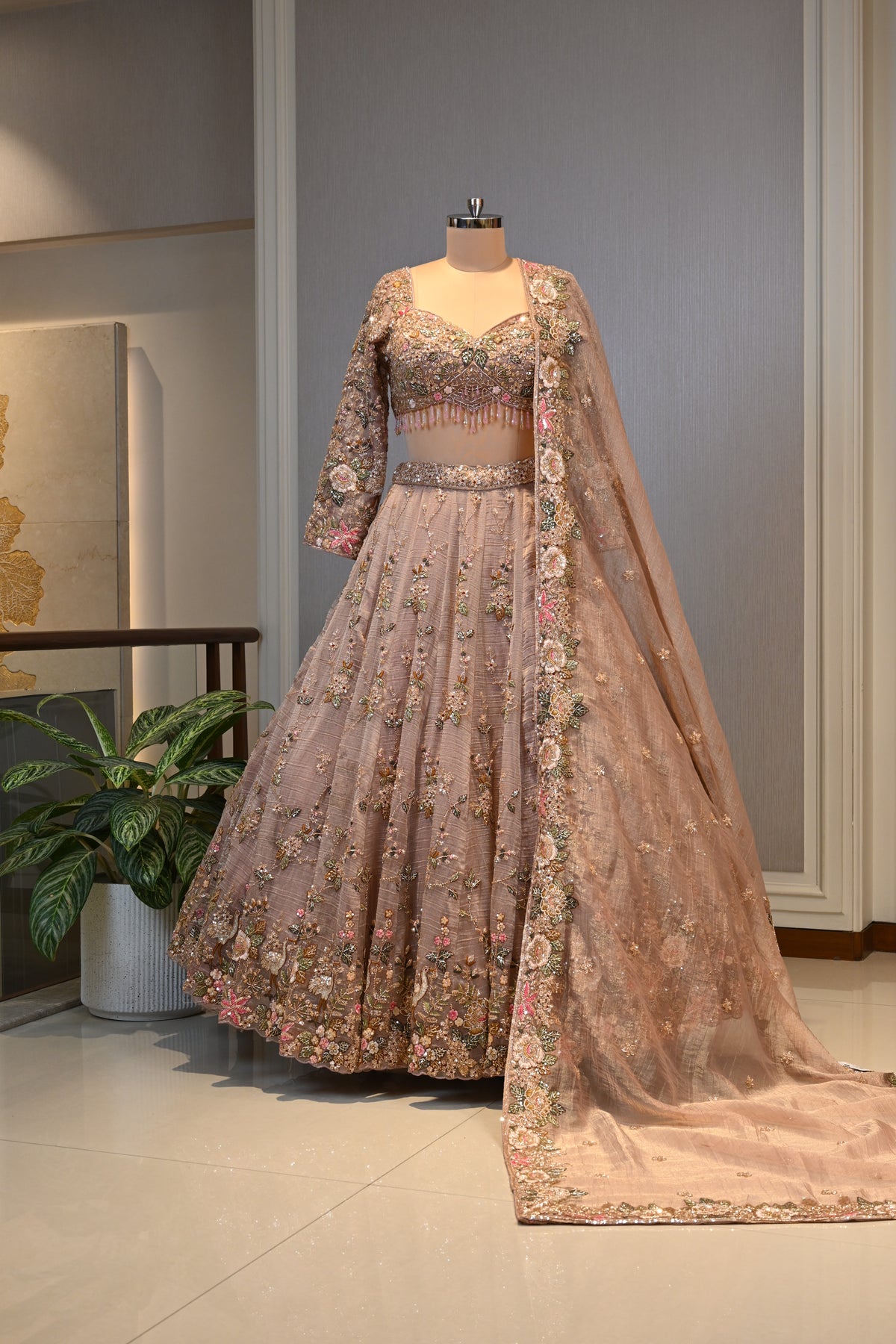 Crafted In Luxurious Tissue  Rose Pink Lehenga Set