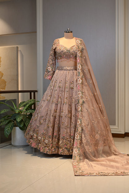 Crafted In Luxurious Tissue  Rose Pink Lehenga Set