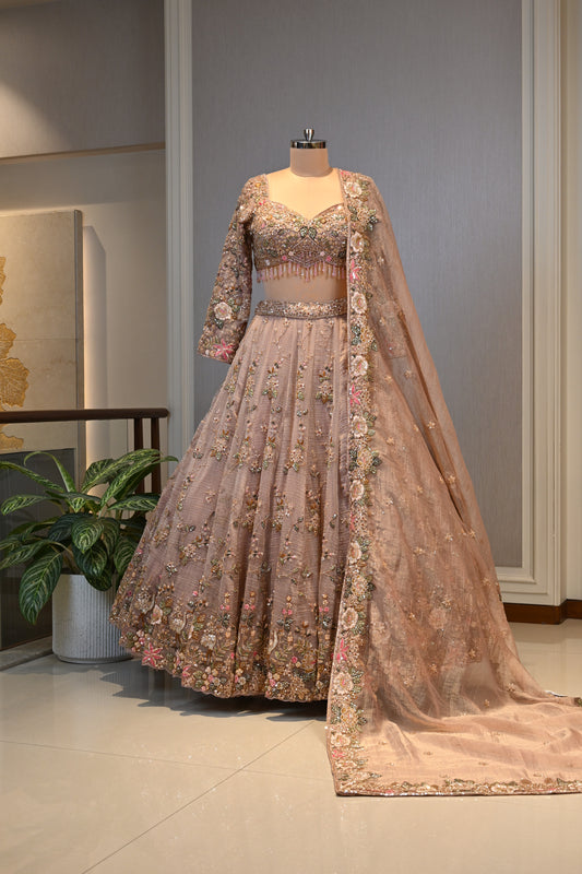 Crafted In Luxurious Tissue  Rose Pink Lehenga Set