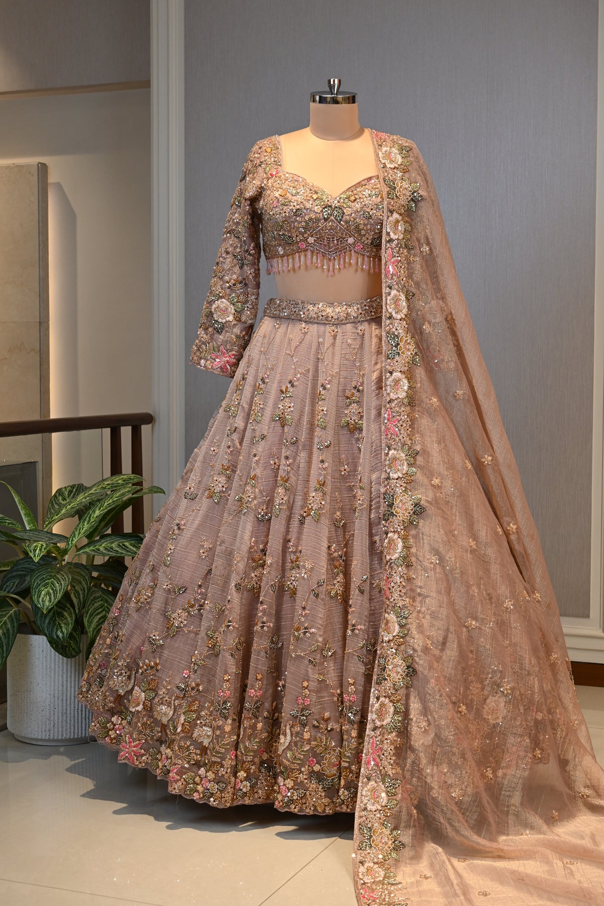 Crafted In Luxurious Tissue  Rose Pink Lehenga Set