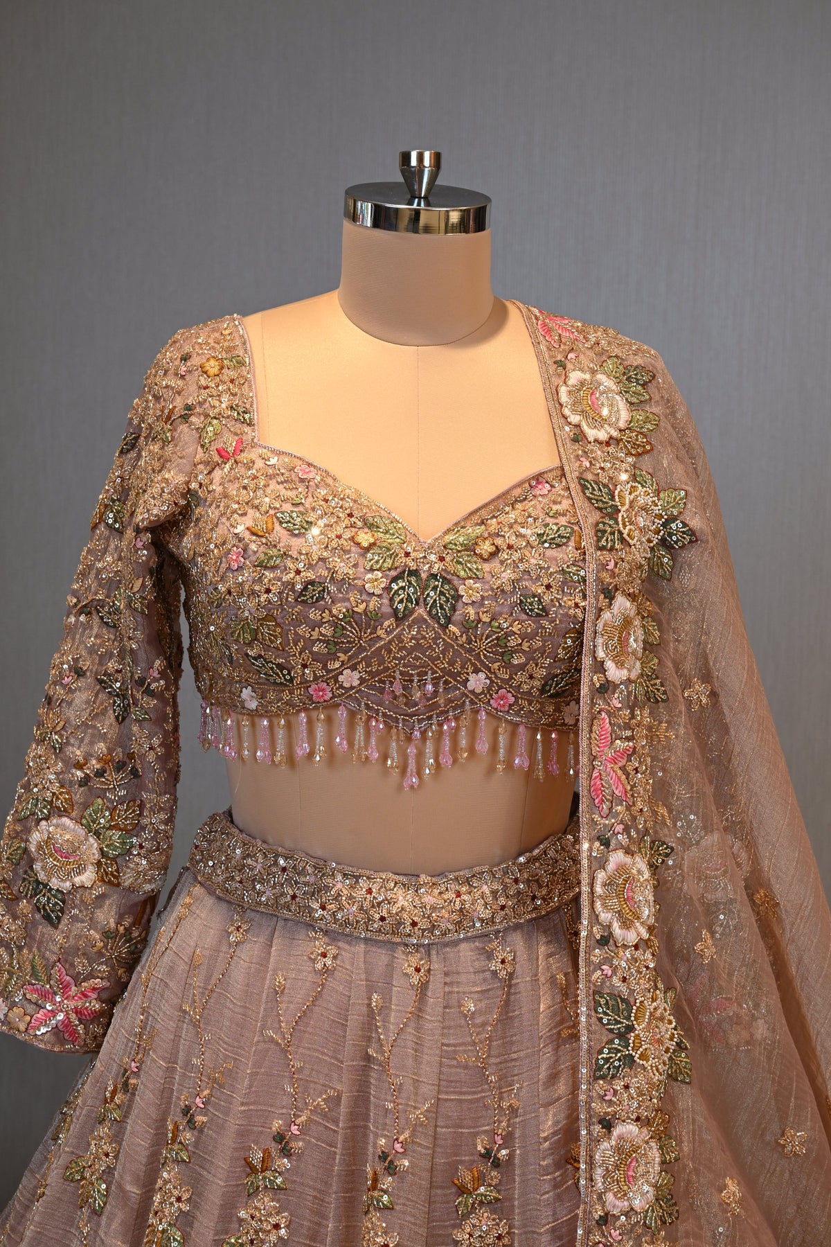 Crafted In Luxurious Tissue  Rose Pink Lehenga Set
