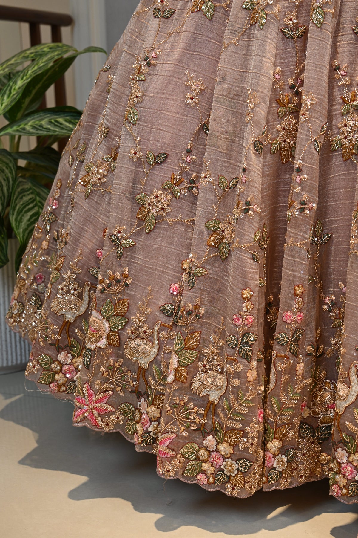 Crafted In Luxurious Tissue  Rose Pink Lehenga Set