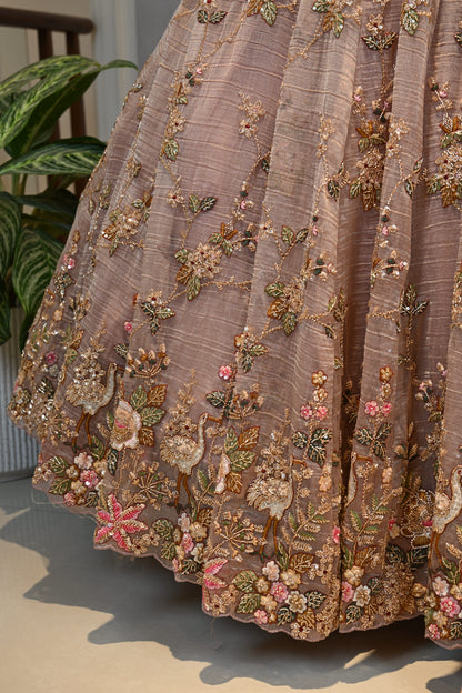 Crafted In Luxurious Tissue  Rose Pink Lehenga Set