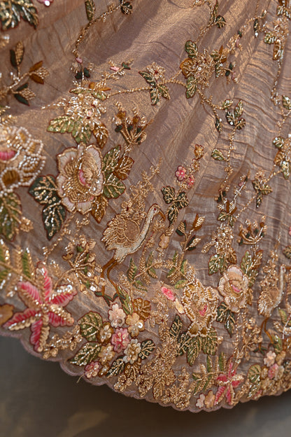 Crafted In Luxurious Tissue  Rose Pink Lehenga Set