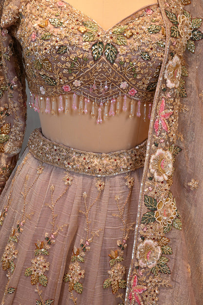 Crafted In Luxurious Tissue  Rose Pink Lehenga Set