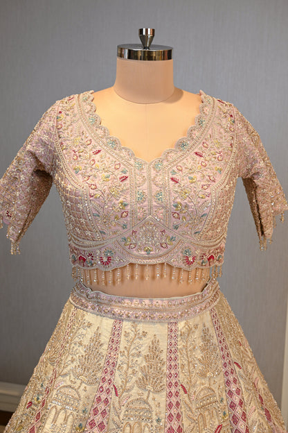 Beautifully Crafted  Powder Peach Silk Lehenga Set