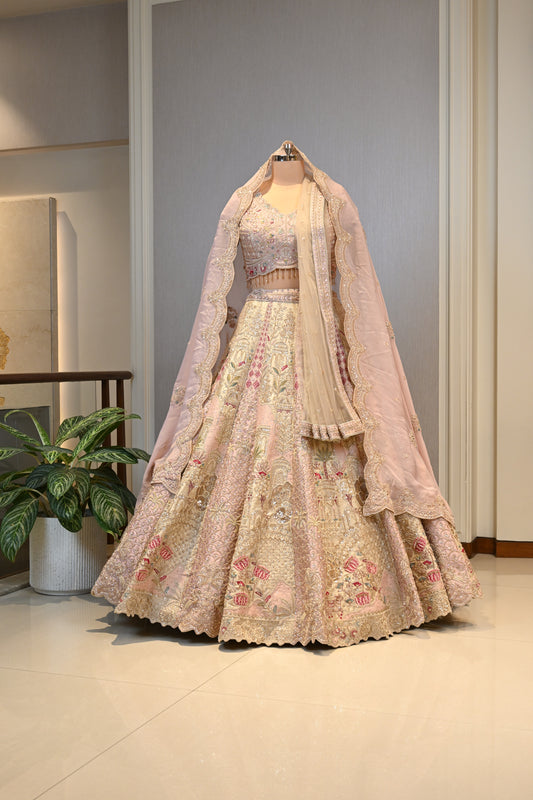 Beautifully Crafted  Powder Peach Silk Lehenga Set