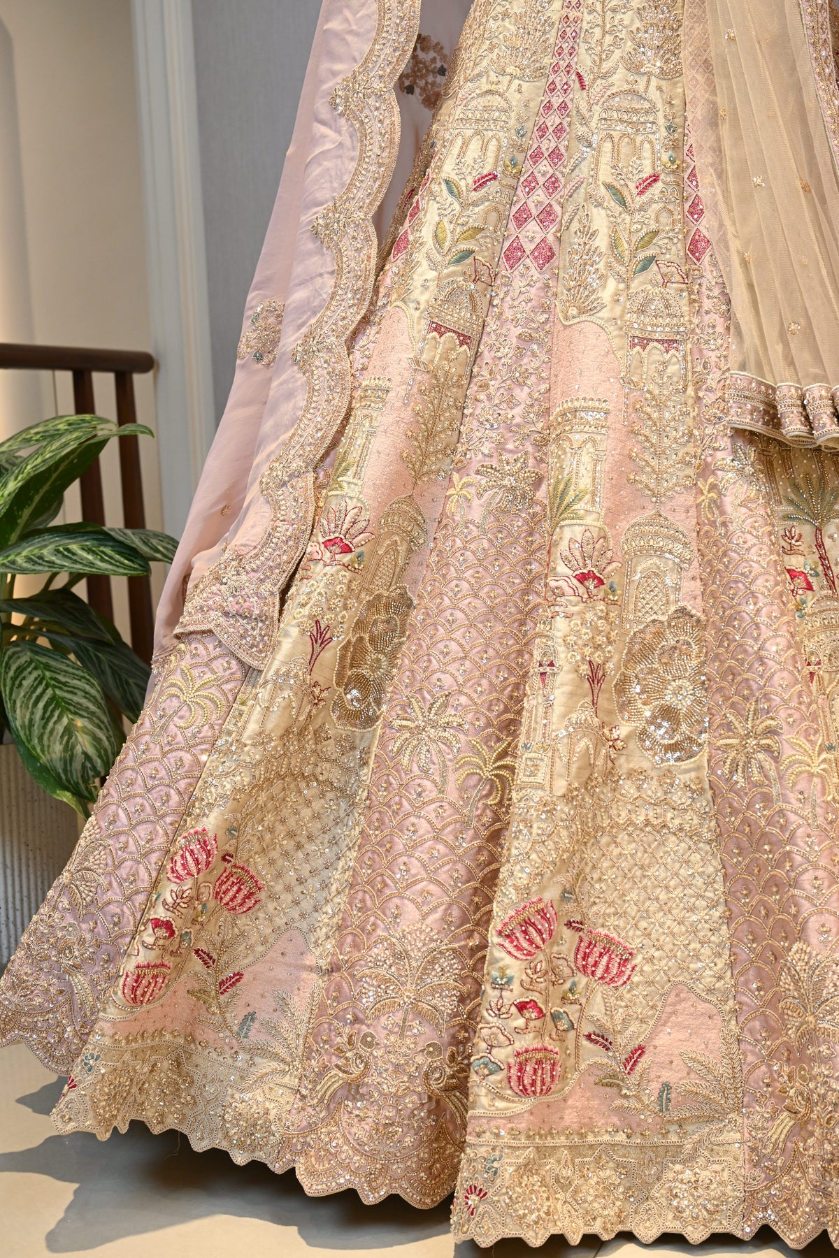 Beautifully Crafted  Powder Peach Silk Lehenga Set