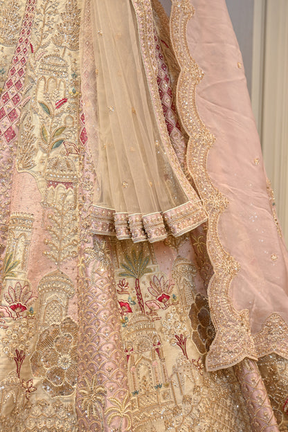Beautifully Crafted  Powder Peach Silk Lehenga Set