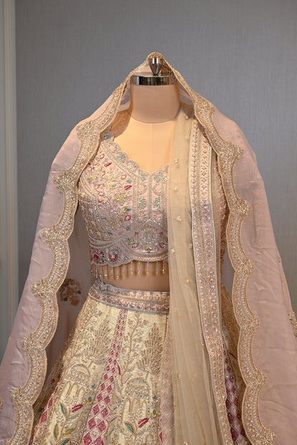 Beautifully Crafted  Powder Peach Silk Lehenga Set