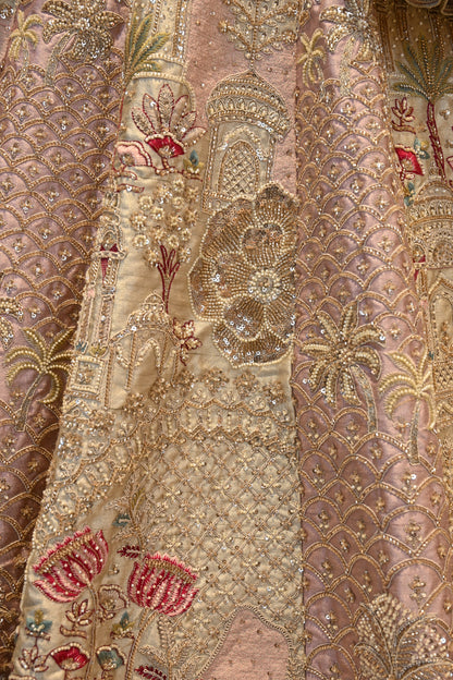 Beautifully Crafted  Powder Peach Silk Lehenga Set