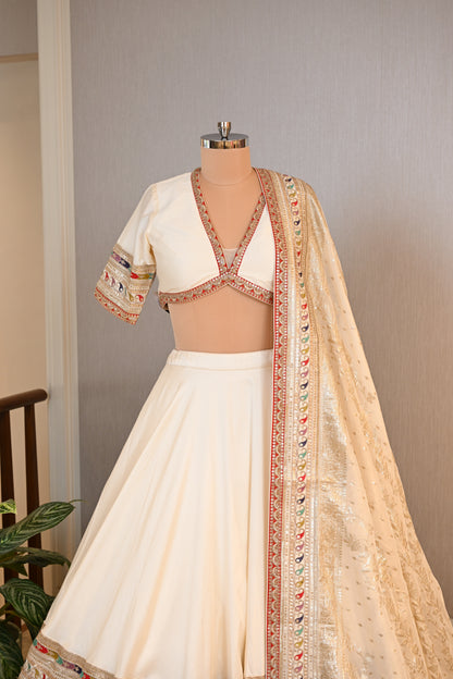 Crafted In Luxurious SIlk Elegant Ivory  Lehenga Set