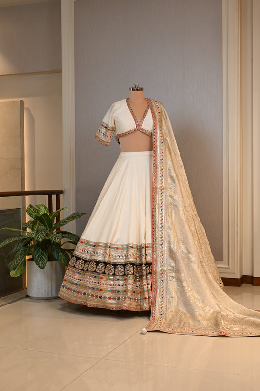 Crafted In Luxurious SIlk Elegant Ivory  Lehenga Set