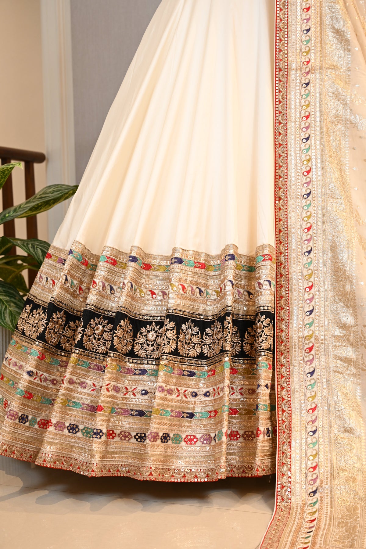 Crafted In Luxurious SIlk Elegant Ivory  Lehenga Set