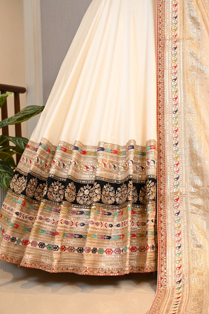 Crafted In Luxurious SIlk Elegant Ivory  Lehenga Set