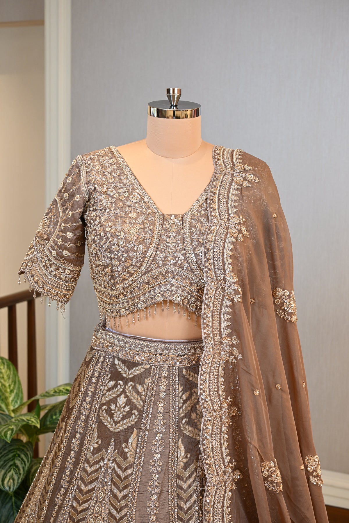 Crafted In Luxurious Bansari Silk Dusty Brown Lehenga Set