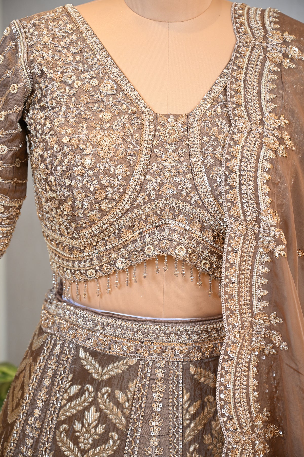Crafted In Luxurious Bansari Silk Dusty Brown Lehenga Set