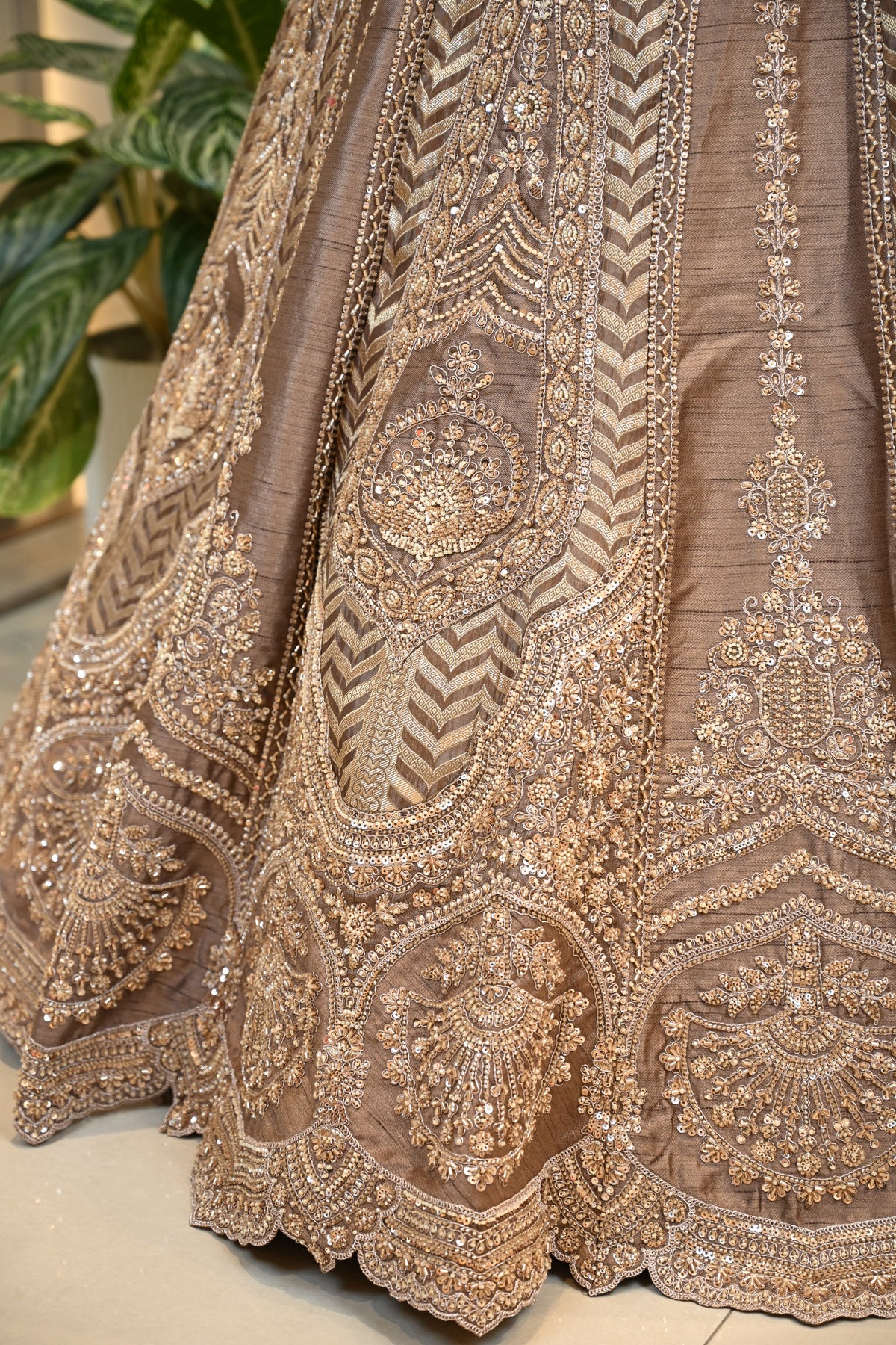 Crafted In Luxurious Bansari Silk Dusty Brown Lehenga Set