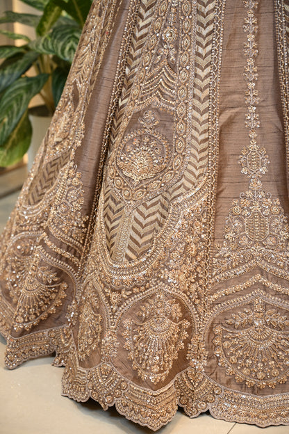 Crafted In Luxurious Bansari Silk Dusty Brown Lehenga Set