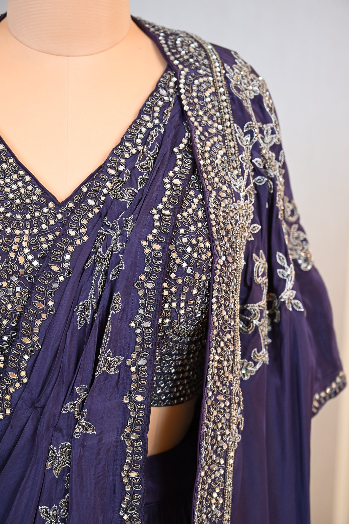 Crafted In Luxe Crepe Royal Purple Cape Lehenga Set