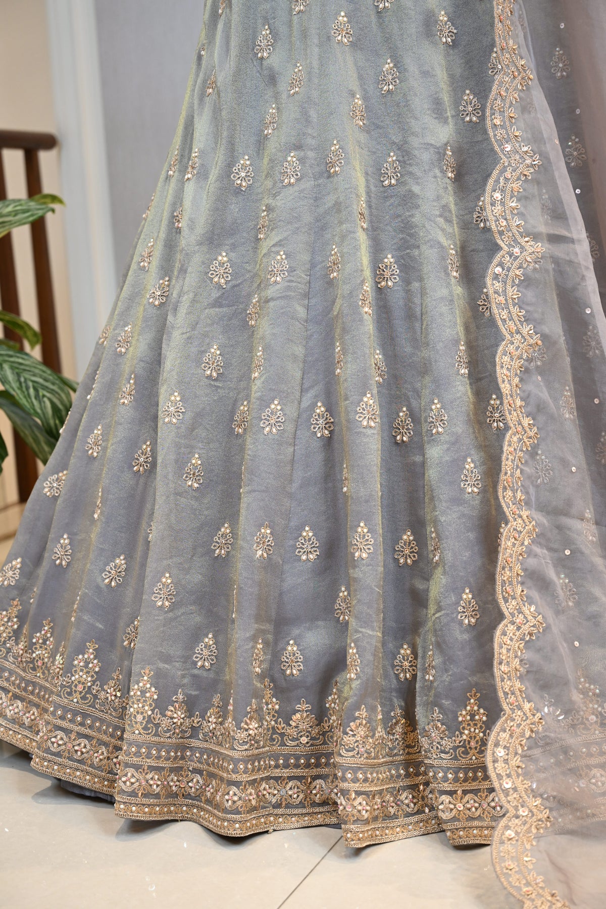 Grey Lehenga Set Crafted In Luxurious Crepe Shimmer