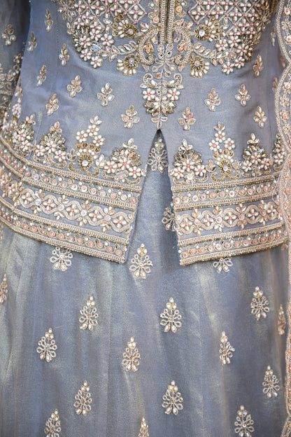 Grey Lehenga Set Crafted In Luxurious Crepe Shimmer