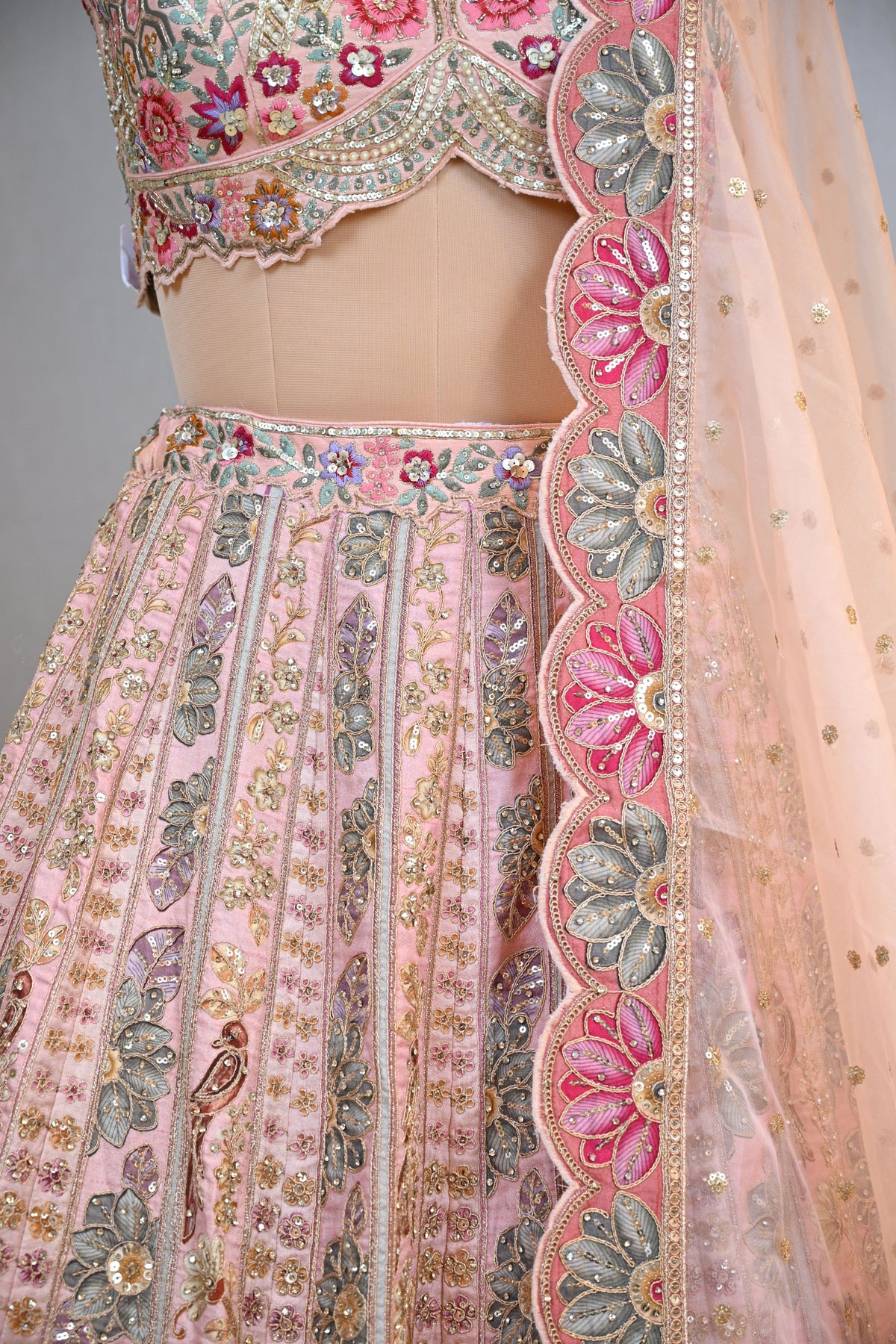 Graceful Peach Lehenga Set Crafted In Luxurious Dupion Silk