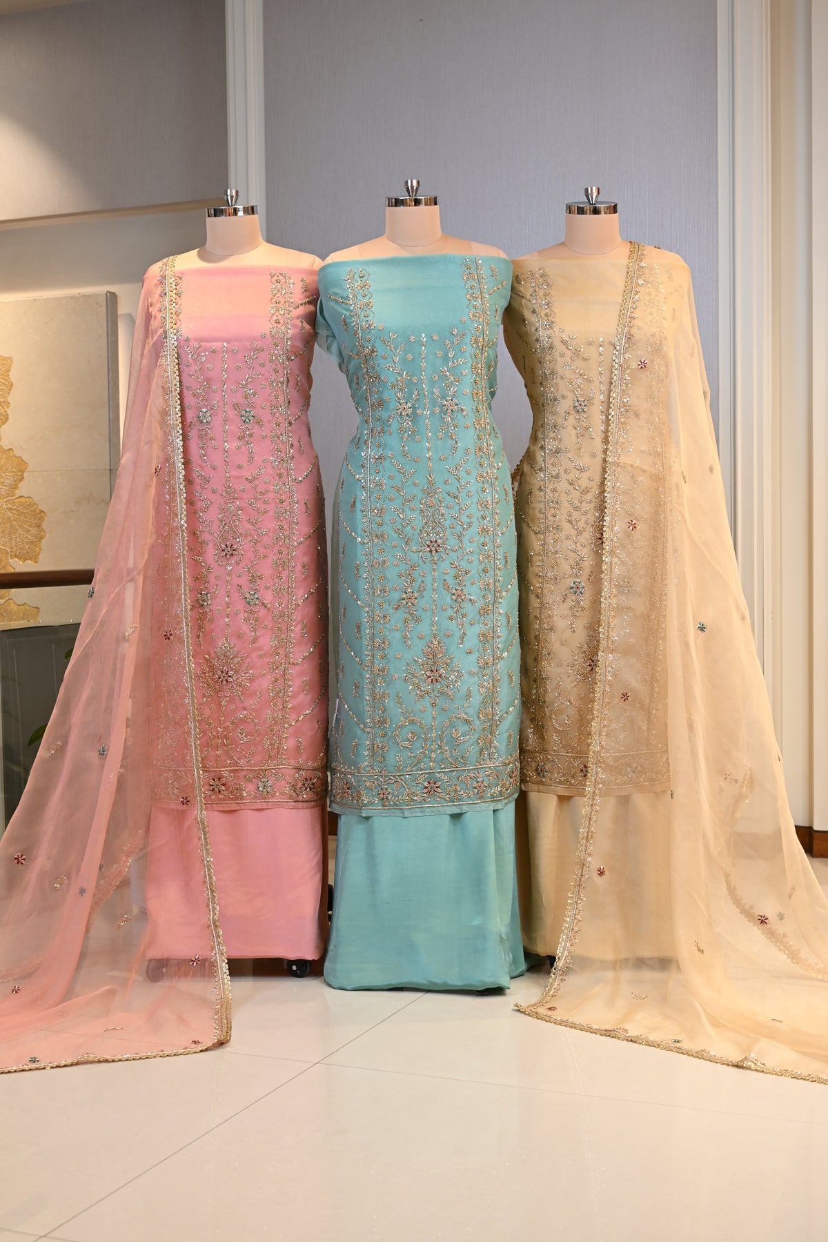 Elegant Organza Hand-Embroidered Suit Set