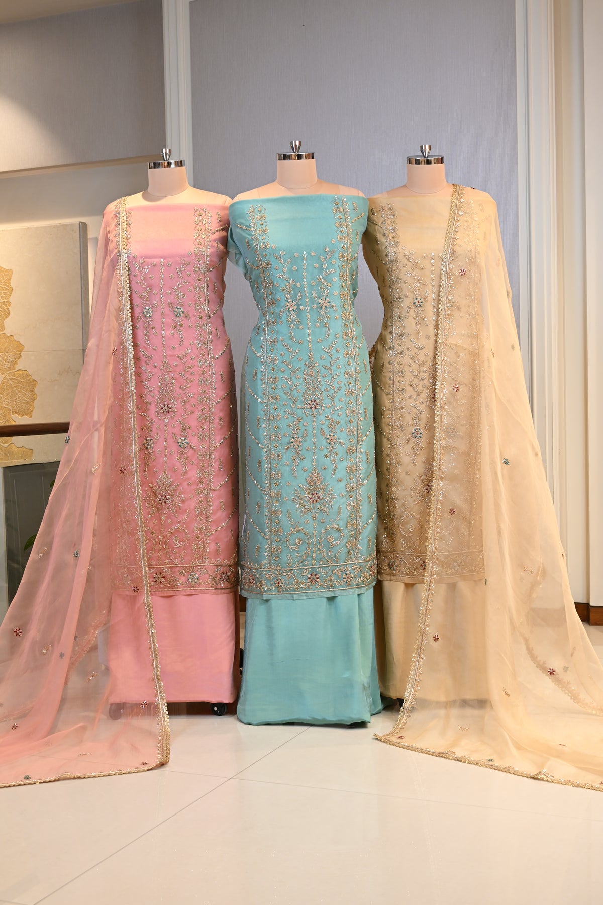 Elegant Organza Hand-Embroidered Suit Set