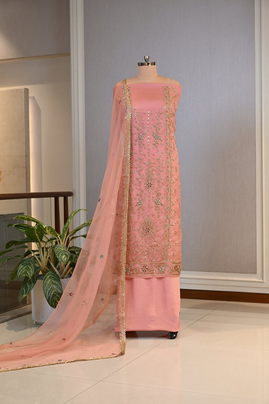 Elegant Organza Hand-Embroidered Suit Set