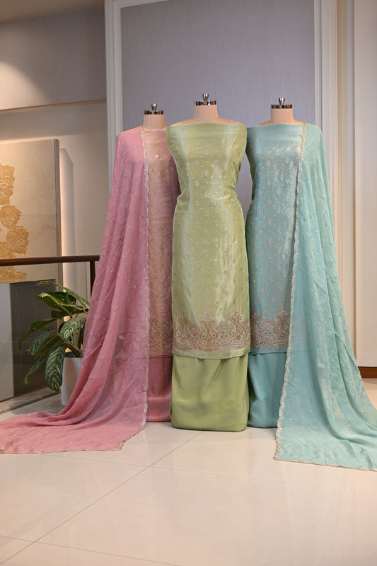 Shimmer Tissue Hand-Embroidered Suit Set