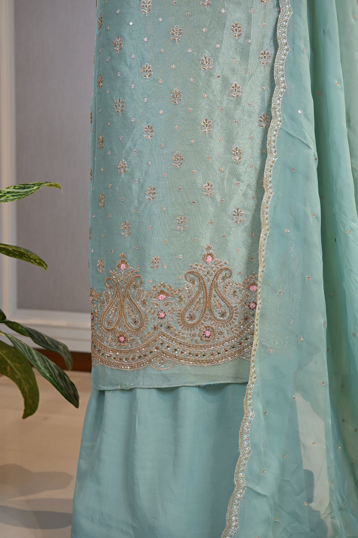 Shimmer Tissue Hand-Embroidered Suit Set