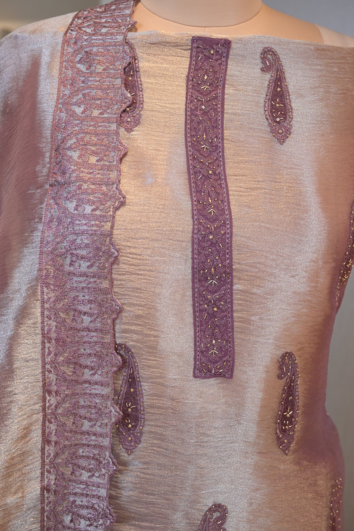 Elegant Tissue Silk Threadwork Suit Set